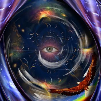 Eye of Nature and eagle in space tunnel