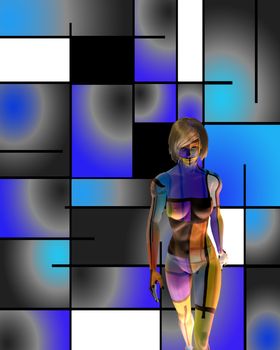 3D woman's model in art space. 3D rendering