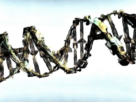 Digital painting. DNA chain. 3D rendering