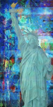 Modern digital painting. Liberty statue. 3D rendering