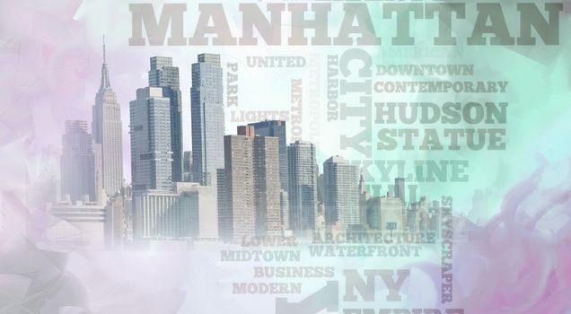 Manhattan view on pastel color painted background