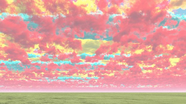 Colorful clouds above horizon. 3D rendering