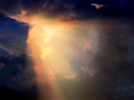Sunshine through the clouds. 3D rendering