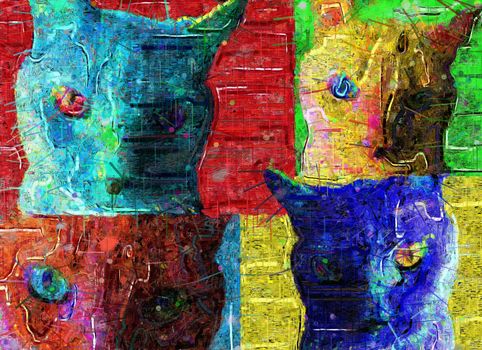 Cat's head in different colors