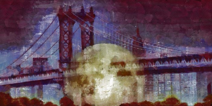 Giant moon over Brooklyn bridge