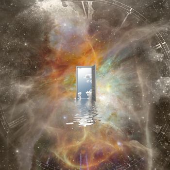 Open door in abstract space