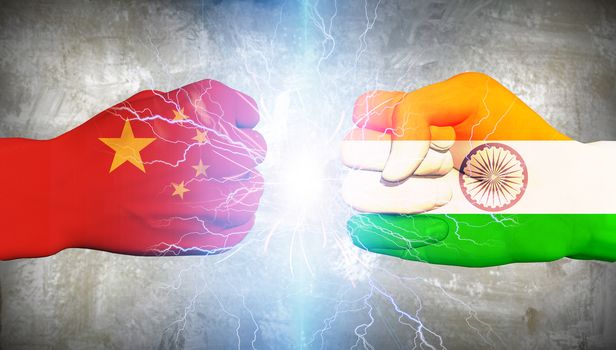 India vs China. Men fists. 3D rendering