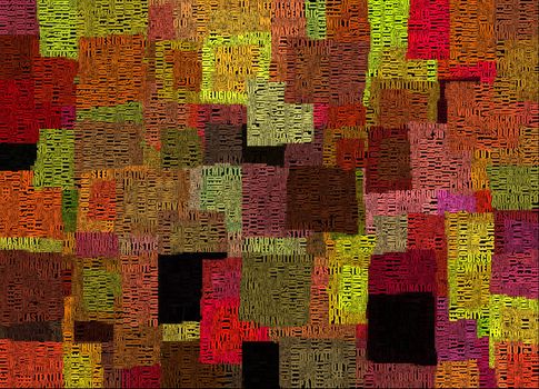 Abstract painting. Colorful squares and words.