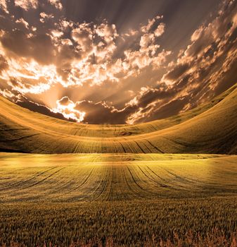 Serene landscape with dramatic sky