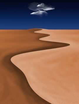 Sand dunes and single cloud. 3D rendering