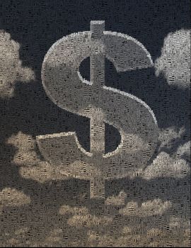 Cloud in shape of dollar sign. Image composed of words