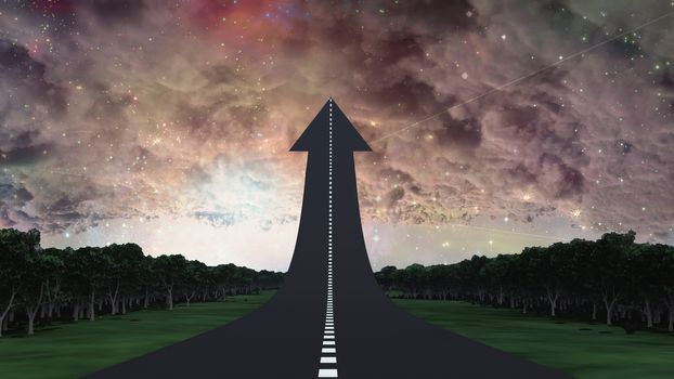 Highway to sky in arrow shape. 3D rendering