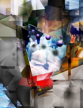 Abstraction of time. Surreal Layered Image. 3D rendering