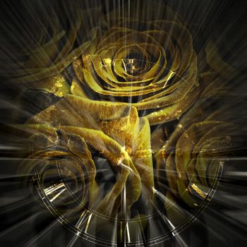 Yellow Roses and clockface. 3D rendering