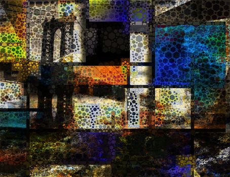Modern Art Inspired Landscape NYC. Manhattan Bridge. 3D rendering