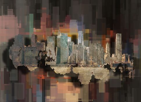 Manhattan view. New York on abstract background. 3D rendering