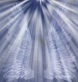 Angel wings and shining holy light. 3D rendering