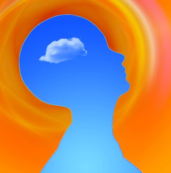 Human Head with cloud inside. 3D rendering