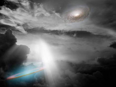 Galaxies in the sky. 3D rendering