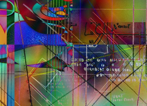 Modern art abstract with text. 3D rendering
