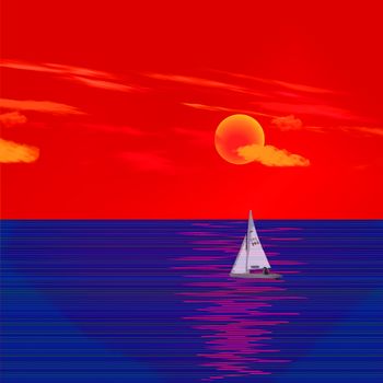 Sailboat at sunset. 3D rendering