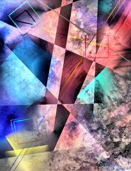 Angular Abstract Painting. Geometric modern art. 3D rendering