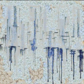 Abstract painting. City shapes drips down. 3D rendering