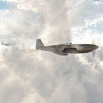 Warplanes in the clouds. 3D rendering