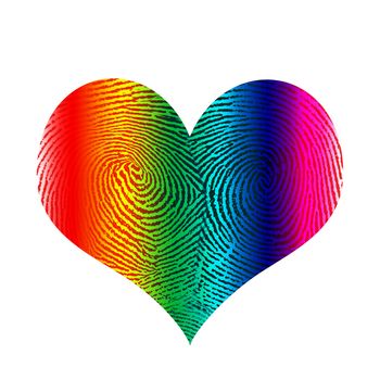 Rainbow fingerprint in heart shape. 3D rendering