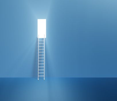 Doorway up high with ladder. 3D rendering
