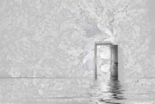 Open door. Digital painting. 3D rendering