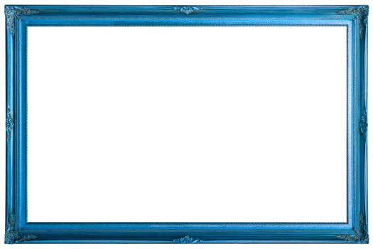 vintage blue wooden painting frame mockup isolated on white background.