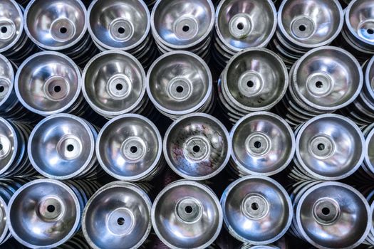 batch of thick alluminium stamped half-spherical parts.