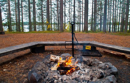 Camp fire in the woods of North-Karelia, Finland