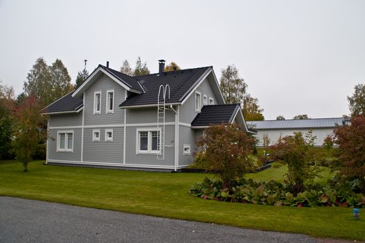 Typical Finnish house in the city of Kuhmo, Finland.