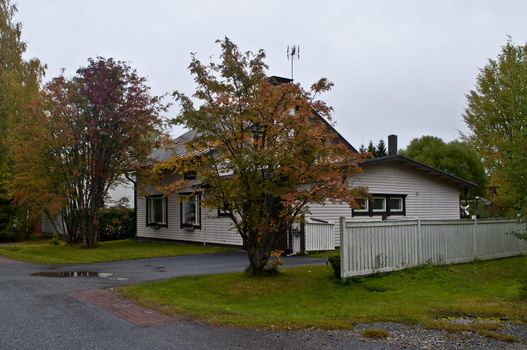 Typical Finnish house in the city of Kuhmo, Finland.