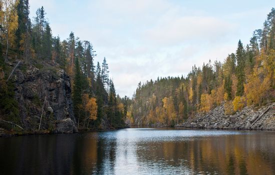 River in a small canyon in a national park in East-Finland