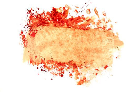 blood and gore splatter on horisontal surface mockup isolated on white background in top-down flat lay perspective