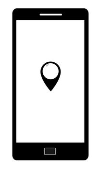 location pin icon in phone. gps phone. mobile location apps icon.