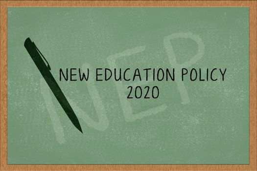 New education Policy 2020 on green chalk board with pen.