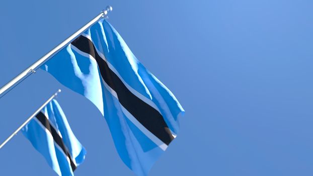 3D rendering of the national flag of Botswana waving in the wind against a blue sky