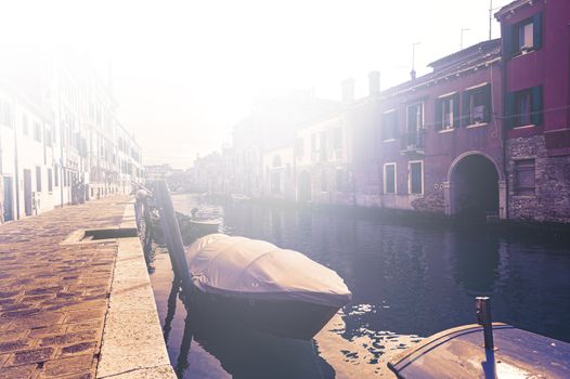 Deserted Venice at dawn in a contemporary style.  Museum City is situated across a group of islands that are separated by canals and linked by empty bridges.  