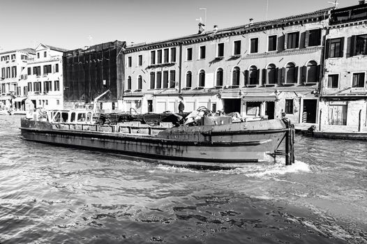 Deserted Venice in black and white. Museum City is situated across a group of islands that are separated by canals and linked by empty bridges.  