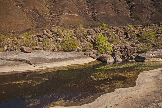 The Marble baths near Injisuthi is an ideal sleepover spot when hiking, The rocks are actually a very fine sandstone.