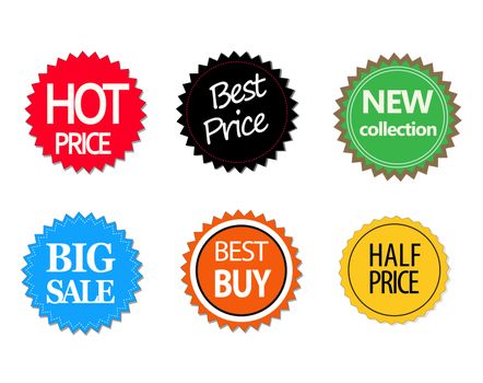 Set of commercial sale stickers, elements and badges. stickers icon on white background. flat style. sale stickers icon for your web site design, logo, app, UI. badges symbol.