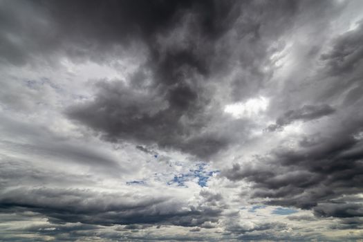 wide angle cloudscape before rain at july daylight in continental europe.