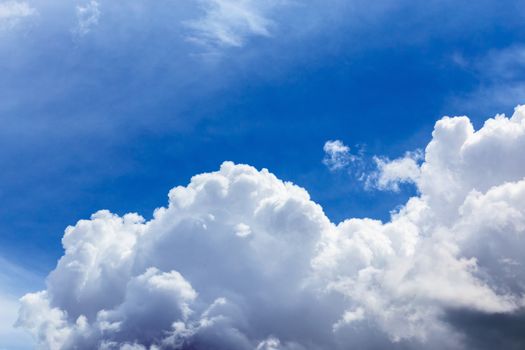 Regular summer afternoon clouds on blue sky at daylight in continental europe. Close shot wit telephoto lens