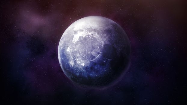 Detailed colored image of the moon in outer space.