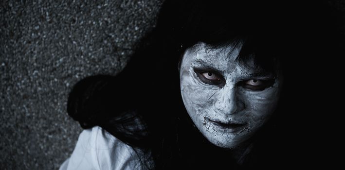 Close up face of Horror woman ghost creepy, halloween day concept