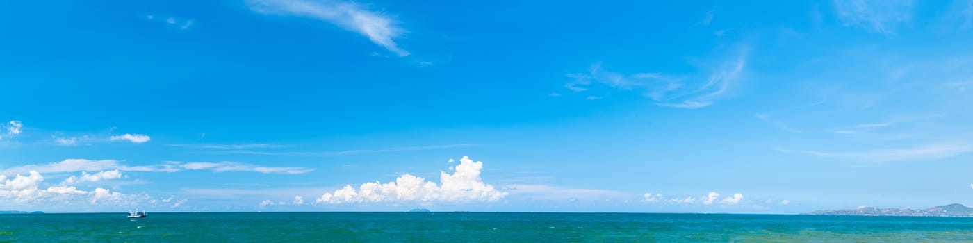 Panoramic beautiful seascape with blue sky on a sunny day